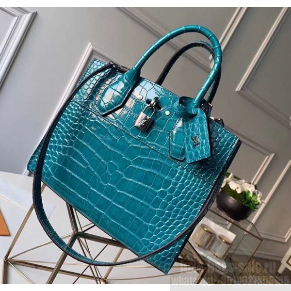 City steamer crocodile handbag Louis Vuitton Blue in Crocodile